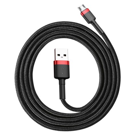 Wytrzymały elastyczny kabel przewód USB microUSB QC3.0 2.4A 1M czarno-czerwony BASEUS