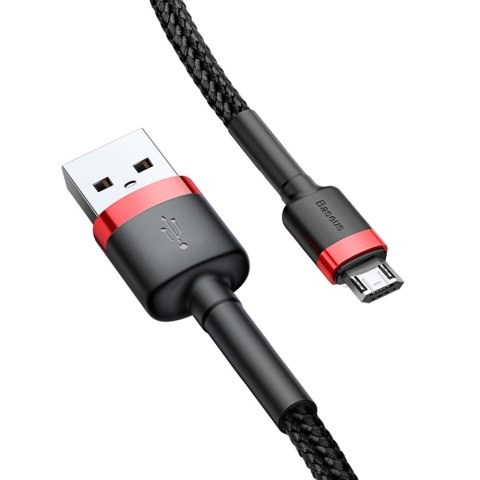 Wytrzymały elastyczny kabel przewód USB microUSB QC3.0 2.4A 1M czarno-czerwony BASEUS