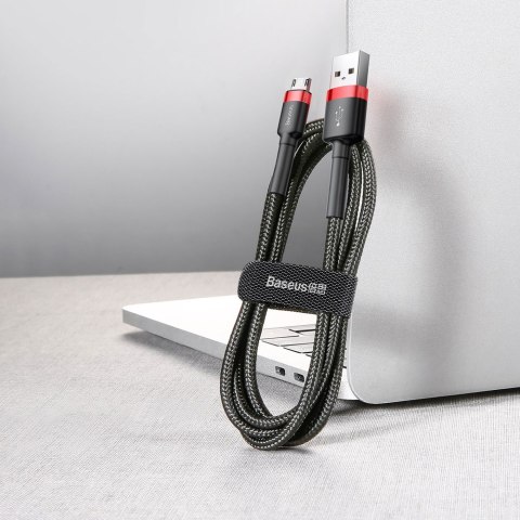 Wytrzymały elastyczny kabel przewód USB microUSB QC3.0 2.4A 1M czarno-czerwony BASEUS