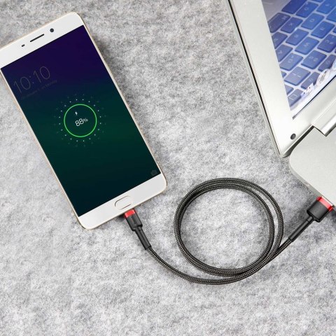 Wytrzymały elastyczny kabel przewód USB microUSB QC3.0 2.4A 1M czarno-czerwony BASEUS