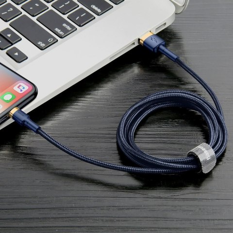 Wytrzymały nylonowy kabel przewód USB Iphone Lightning QC3.0 1.5A 2M niebieski BASEUS