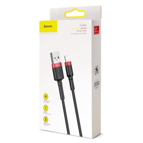 Wytrzymały nylonowy kabel przewód USB Iphone Lightning QC3.0 2A 3M czarno-czerwony BASEUS