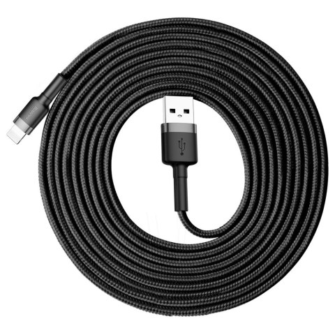 Wytrzymały nylonowy kabel przewód USB Iphone Lightning QC3.0 2A 3M czarno-szary BASEUS