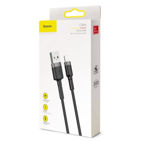 Wytrzymały nylonowy kabel przewód USB Iphone Lightning QC3.0 2A 3M czarno-szary BASEUS