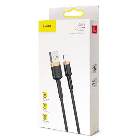 Wytrzymały nylonowy kabel przewód USB Iphone Lightning QC3.0 2A 3M czarno-złoty BASEUS