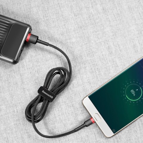 Wytrzymały nylonowy kabel przewód USB microUSB 2A 3M czarno-czerwony BASEUS