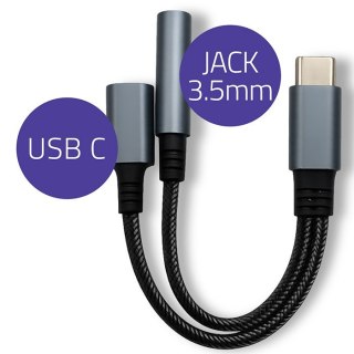 Adapter USB-C 2w1 | USB-C | Jack 3.5mm | PD 15W | 10cm Qoltec
