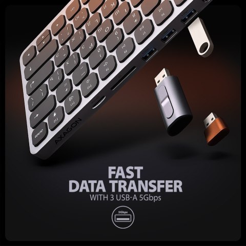 Klawiatura HMC-KB-CRL USB-C 5Gbps z wieloportowy hub 9in1, SD/microSD, 3x USB-A, HDMI 4K/60Hz, PD 100W, Audio, Cyrillic layout,  AXAGON