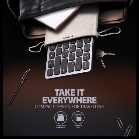Klawiatura HMC-KB-CRL USB-C 5Gbps z wieloportowy hub 9in1, SD/microSD, 3x USB-A, HDMI 4K/60Hz, PD 100W, Audio, Cyrillic layout,  AXAGON