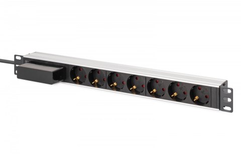 Listwa zasilająca PDU Rack 19" z wyłącznikiem nadprądowym Typ C 16A, 7 gniazd Schuko CEE 7/3 (45°), kabel 1,8m wtyk Unischuko CE Digitus