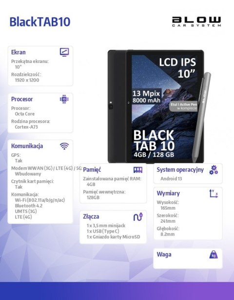 Tablet BlackTAB10 4/128GB 4G LTE 10 cali Czarny BLOW