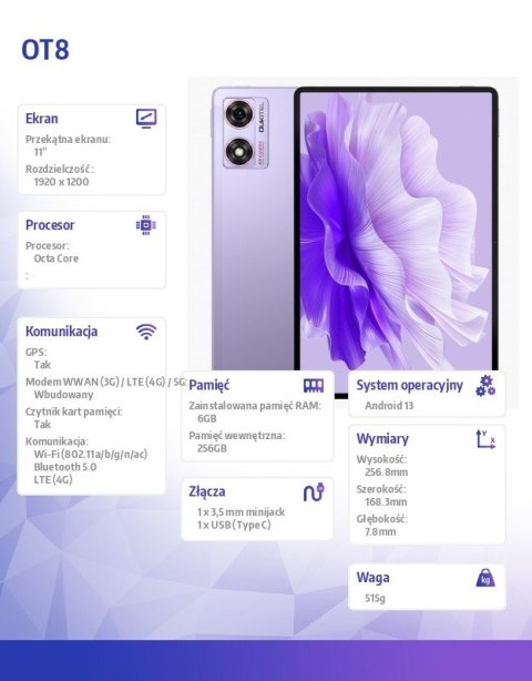 Tablet OT8 4G 11" 6/256GB fioletowy OUKITEL