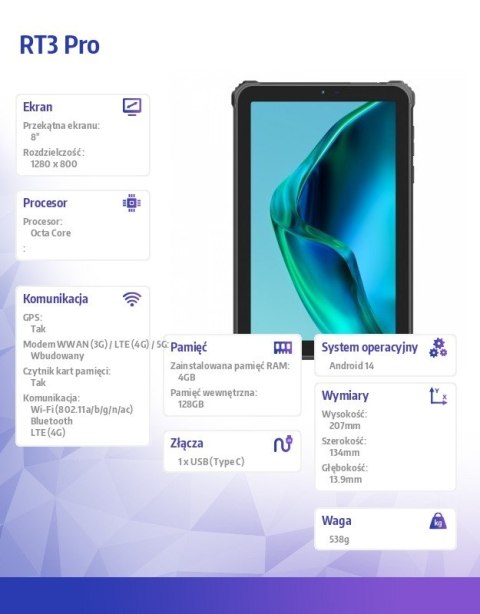 Tablet RT3 Pro 4G 8 cal 4/128GB zielony OUKITEL