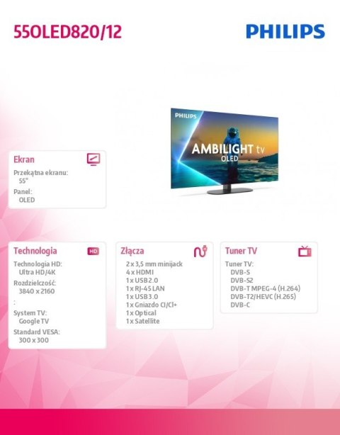 Telewizor 55 cali OLED 55OLED820/12 Philips