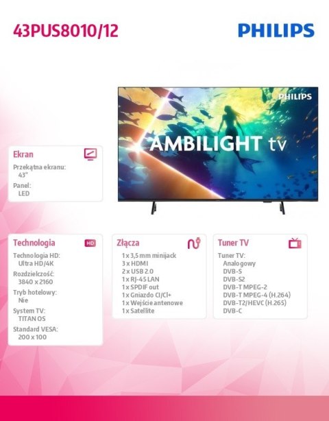 Telewizor LED 43 cale 43PUS8010/12 Philips