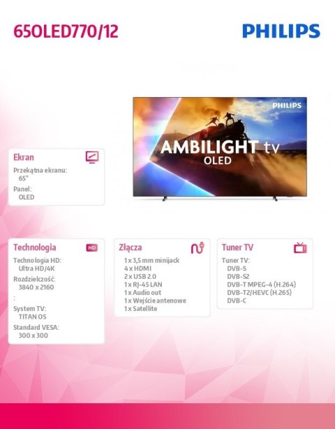 Telewizor OLED 65 cali 65OLED770/12 Philips