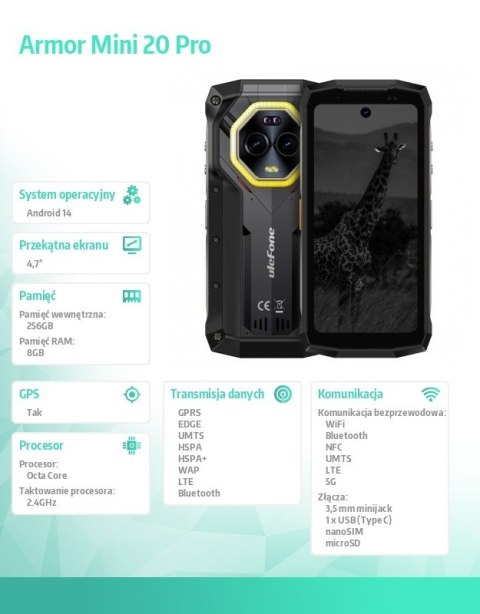 Smartfon Armor Mini 20 Pro 4G 8/256GB IP69K Czarny ULEFONE