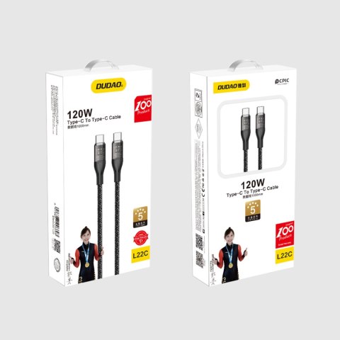 Przewód kabel do szybkiego ładowania USB-C 120W 1m szary DUDAO