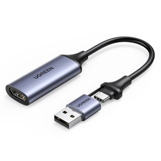 Adapter przejściówka HDMI (żeński) - USB-A / USB-C (męski) - szary UGREEN