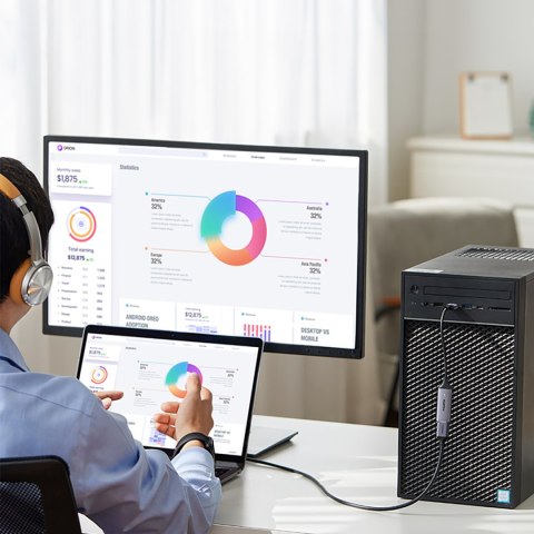 Adapter przejściówka HDMI (żeński) - USB-A / USB-C (męski) - szary UGREEN