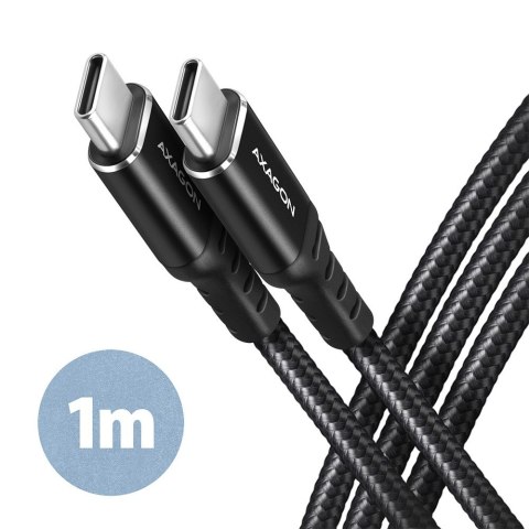 BUCM-CM10AB Kabel USB-C - USB-C 2.0, 1m, PD 60W, 3A, ALU, oplot Czarny AXAGON