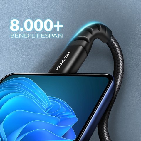 BUCM-CM10AB Kabel USB-C - USB-C 2.0, 1m, PD 60W, 3A, ALU, oplot Czarny AXAGON