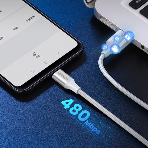 Kabel przewód w oplocie USB-A - USB-C QC 3.0 AFC i FCP 3A 2m - biały UGREEN