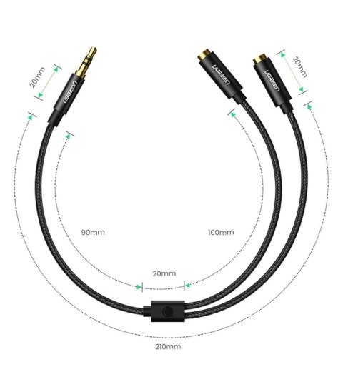 Kabel rozdzielacz audio minijack 3.5 mm - 2x minijack 3.5mm 21cm czarny UGREEN