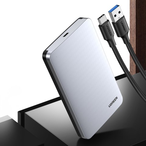 Kieszeń na dysk twardy 2.5'' SATA 3.0 6Gbps + kabel USB-C 0.5m - srebrny UGREEN
