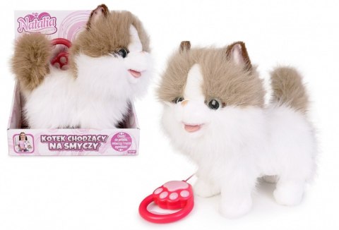 Maskotka interaktywna Kot chodzący na smyczy biało-rudy Artyk