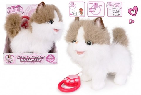 Maskotka interaktywna Kot chodzący na smyczy biało-rudy Artyk