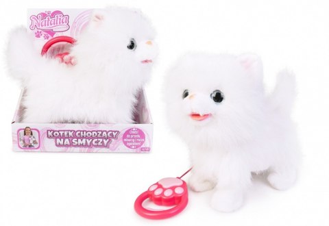 Maskotka interaktywna Kot chodzący na smyczy biały Artyk