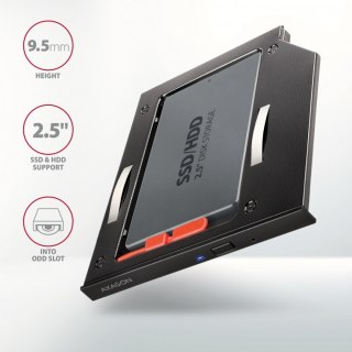 RSS-CD09 Ramka na 2,5" SSD-HDD do gniazda DVD, 9.5mm LED aluminium AXAGON