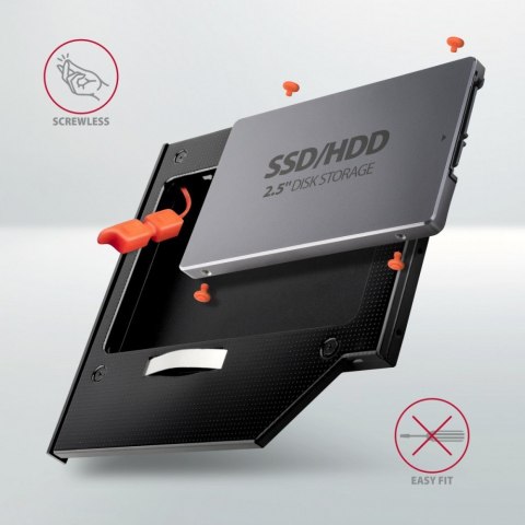 RSS-CD09 Ramka na 2,5" SSD-HDD do gniazda DVD, 9.5mm LED aluminium AXAGON