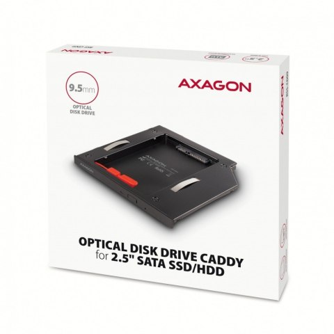 RSS-CD09 Ramka na 2,5" SSD-HDD do gniazda DVD, 9.5mm LED aluminium AXAGON