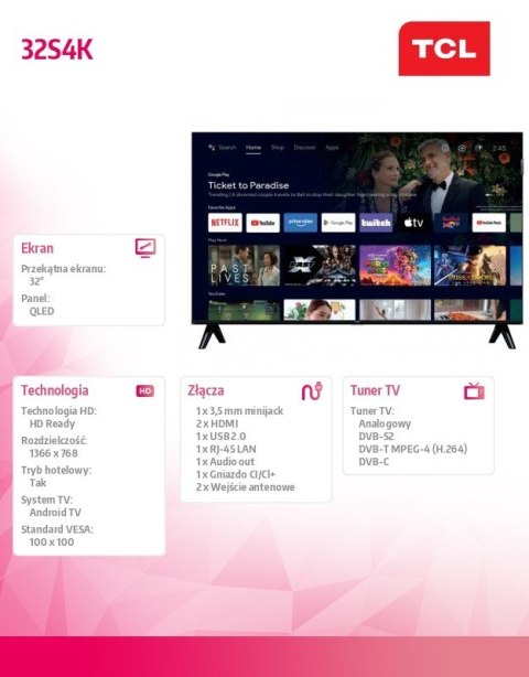 Telewizor LED 32 cale 32S4K TCL